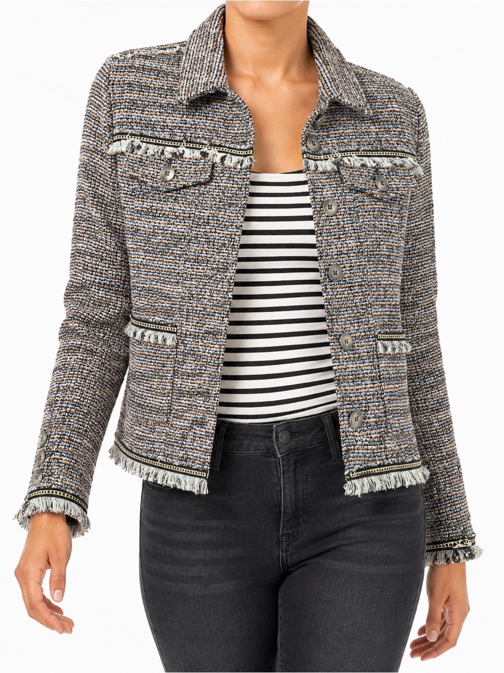 Liverpool Los Angeles Tweed Fringe Trim Jacket NWT
